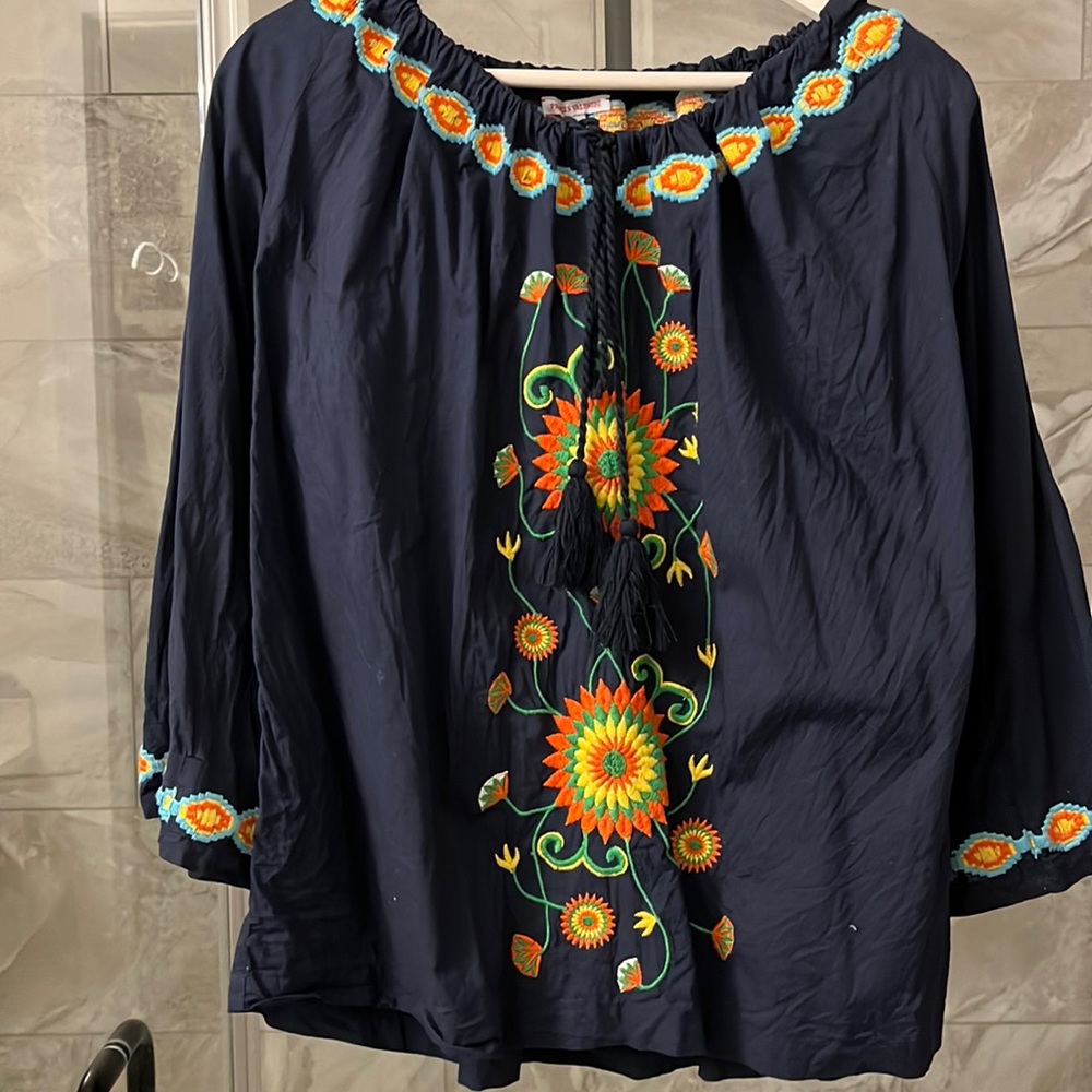Frances Valentine Boho Top - Navy Large